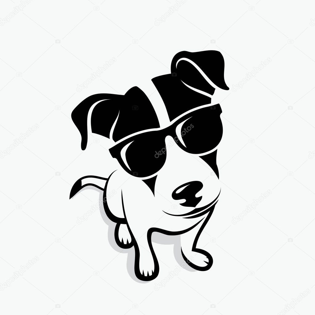 Cute Jack Russel terrier in sunglasses minimalist logo isolated on white background
