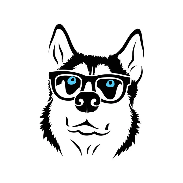 Husky Pies Okularach Prostu Wektor Ilustracji — Wektor stockowy