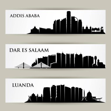 Afrika şehirleri siluetleri, basitçe vektör illüstrasyonu 