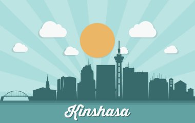  Kinshasa şehir silueti, basitçe vektör illüstrasyonu 