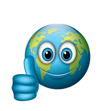 Yüzü gülen yuvarlak yeşil ve mavi dünya, vektör çizimi 