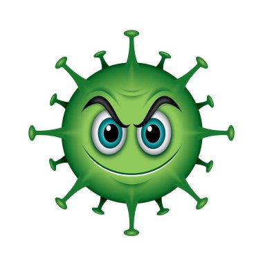 Yuvarlak yeşil gülen yüz virüsü, vektör çizimi 