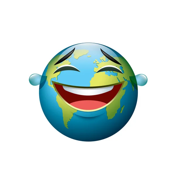 Rotondo Terra Verde Blu Con Faccina Smiley Illustrazione Vettoriale — Vettoriale Stock