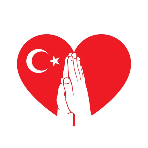 Червоне Серце Туреччини Молитовними Руками Векторний Приклад — стоковий вектор