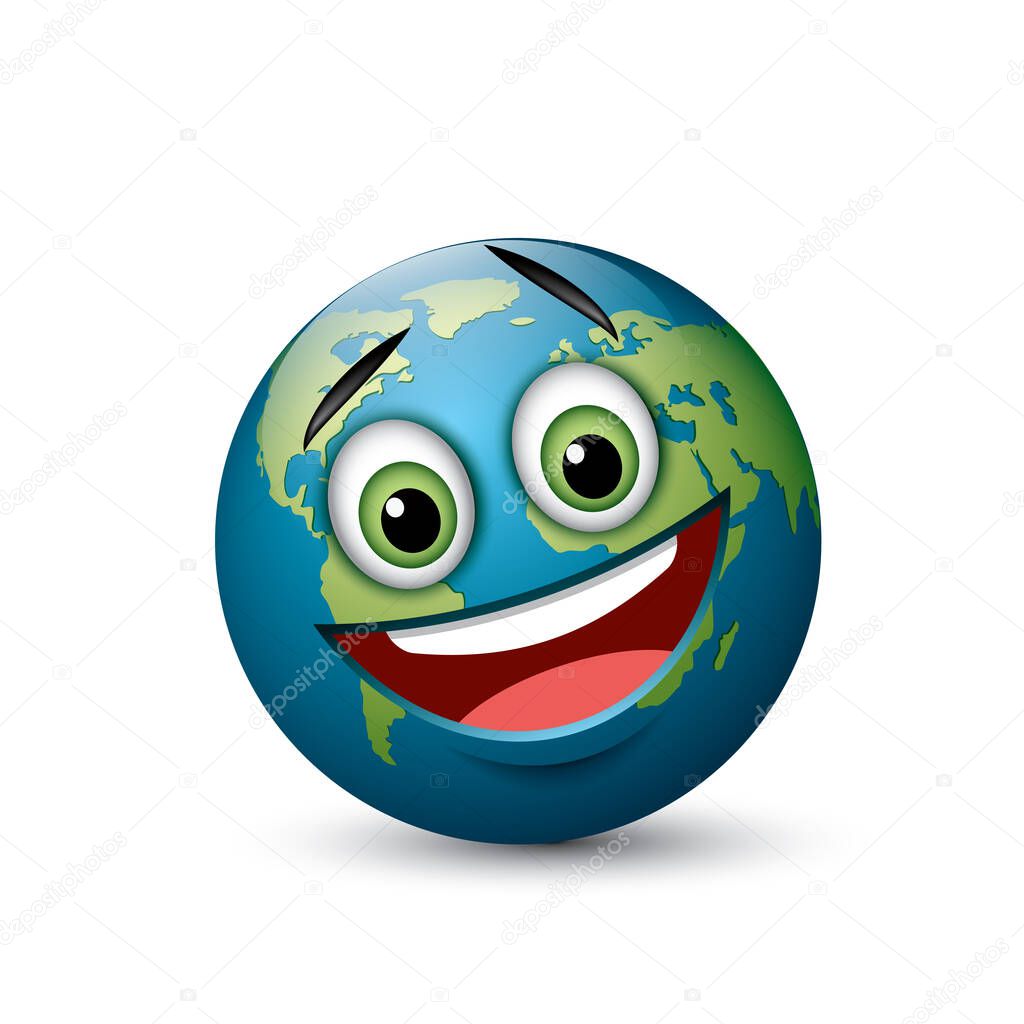 Round green and blue earth with face smiley, vector illustration