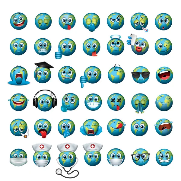 Set Green Blue Earth Smiles Vector Illustration — Stock Vector