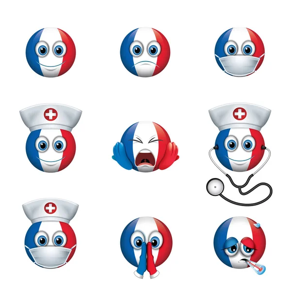 Conjunto Emoticonos Franceses Emoji Smiley Ilustración Vectorial — Vector de stock