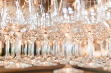 close-up view of empty champagne glasses in the bar clipart