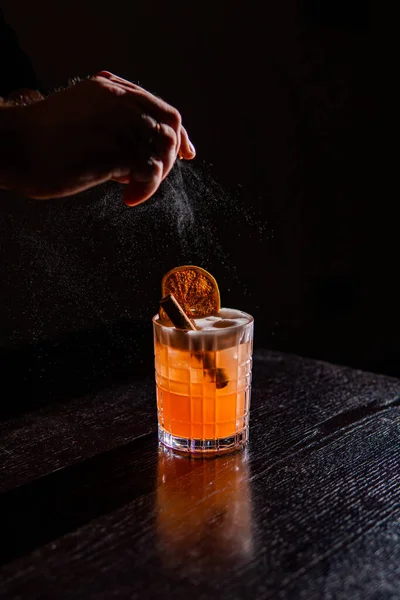 Alcoholic Cocktail Glass Ice Cubes Black Background — Stock Photo, Image