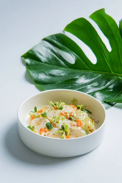 Close View White Bowl Delicious Steamed Meal Vegetables — Stock Photo, Image