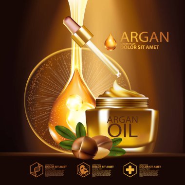 Argan yağı Serumu ve Arkaplan Konsepti Cilt Bakımı Kozmetik.