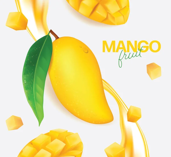 Mango Fresco Con Rodajas Hojas Ilustración Vectorial — Archivo Imágenes Vectoriales