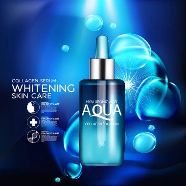 aqua skin collagen Serum ve Arkaplan Konsept Cilt Bakımı Kozmetik.