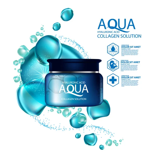 Aqua Huid Collageen Serum Achtergrond Concept Huidverzorging Cosmetisch — Stockvector