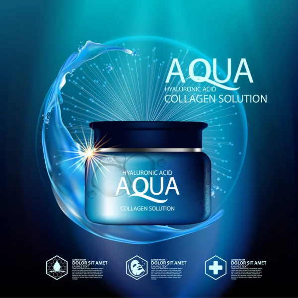 Aqua Δέρμα Κολλαγόνο Ορός Και Ιστορικό Έννοια Φροντίδα Του Δέρματος — Διανυσματικό Αρχείο
