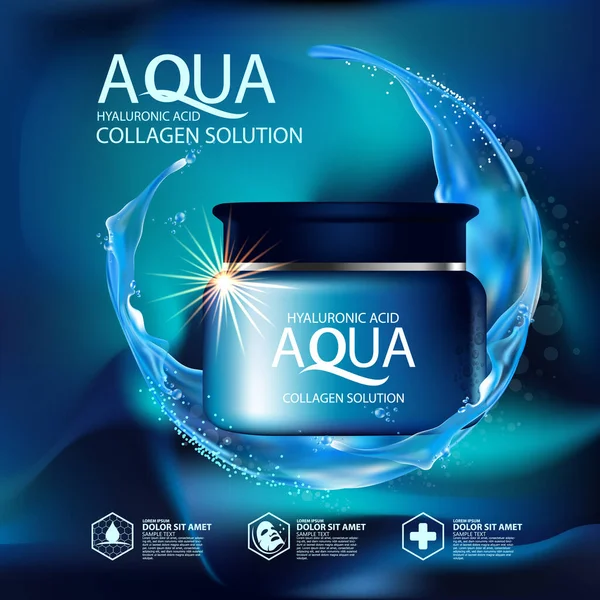 Aqua Skin Collagen Sérum Arrière Plan Concept Soins Peau Cosmétique — Image vectorielle