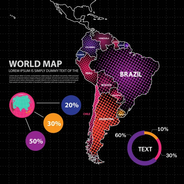 Plantilla Diseño Diseño Infografía Mapa Mundial Ilustración Vectorial — Archivo Imágenes Vectoriales