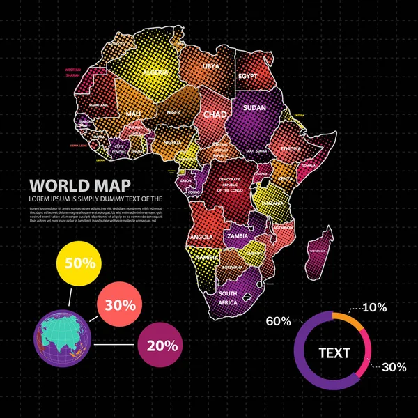 Plantilla Diseño Diseño Infografía Mapa Mundial Ilustración Vectorial — Vector de stock