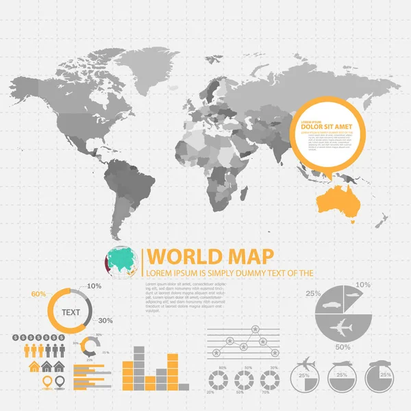 World Map Infographic Layout Design Template Vector Illustration — Stock Vector