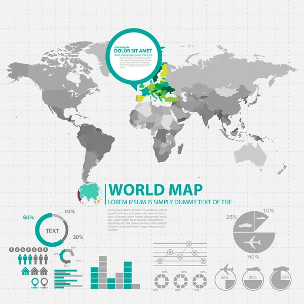 Mapa Mundo Modelo Design Layout Infográfico Ilustração Vetorial — Vetor de Stock