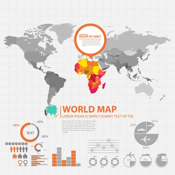 世界地図インフォグラフィックレイアウトデザインテンプレート ベクターイラスト — ストックベクタ