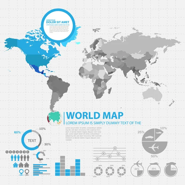 Plantilla Diseño Diseño Infografía Mapa Mundial Ilustración Vectorial — Archivo Imágenes Vectoriales