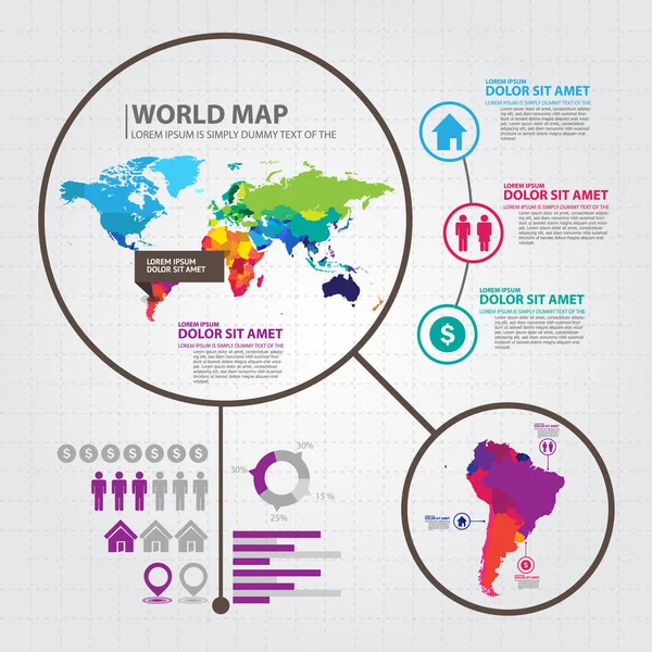 Mapa Mundo Modelo Design Layout Infográfico Ilustração Vetorial — Vetor de Stock