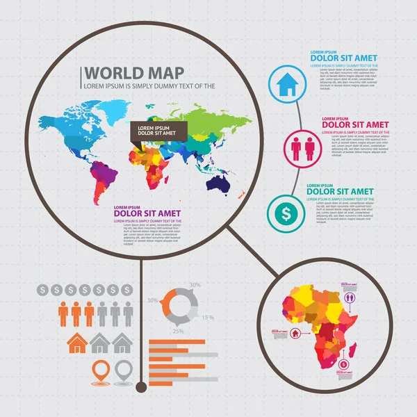 Plantilla Diseño Diseño Infografía Mapa Mundial Ilustración Vectorial — Archivo Imágenes Vectoriales