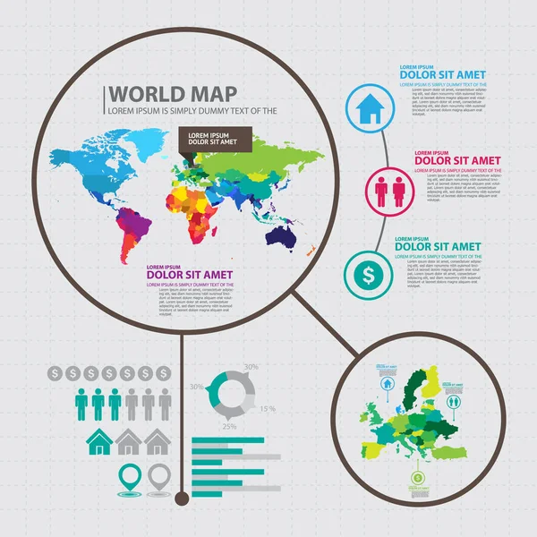 Mapa Mundo Modelo Design Layout Infográfico Ilustração Vetorial — Vetor de Stock