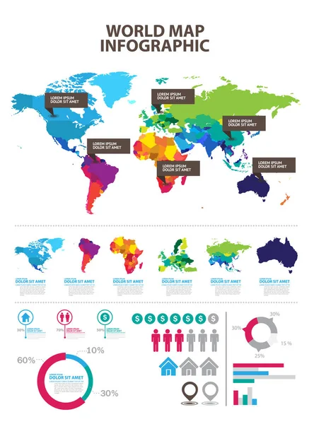 Wereldkaart Infographic Lay Out Ontwerp Template Vectorillustratie — Stockvector