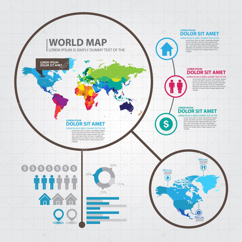 World map infographic layout design template. Vector illustration