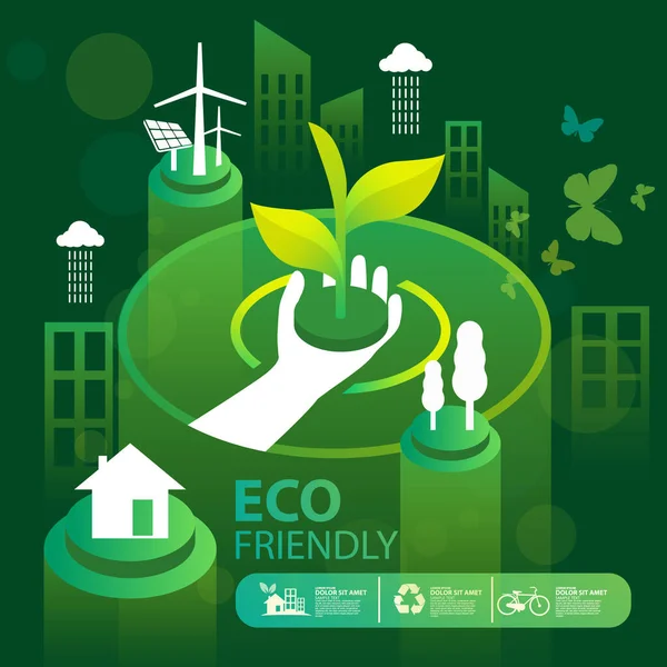Eco Città Verde Salvare Mondo Ambiente Paesaggio Urbano Energia Verde — Vettoriale Stock