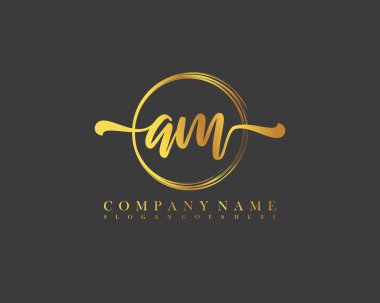 AM Başlangıç el yazısı çember logo vektörü