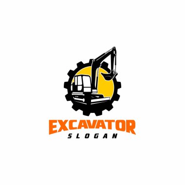 Kazıcı Siluet Vektör Logo Şablonu. Yapı, vektör illüstrasyonu