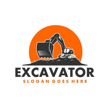 Kazıcı Siluet Vektör Logo Şablonu. Yapı, vektör illüstrasyonu