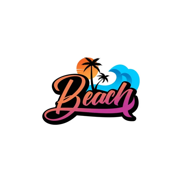Praia Mar Pôr Sol Design Logotipo Ilustração Vetor — Vetor de Stock