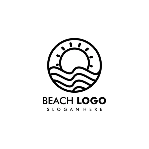 Playa Mar Puesta Del Sol Diseño Del Logotipo Vector Ilustración — Archivo Imágenes Vectoriales