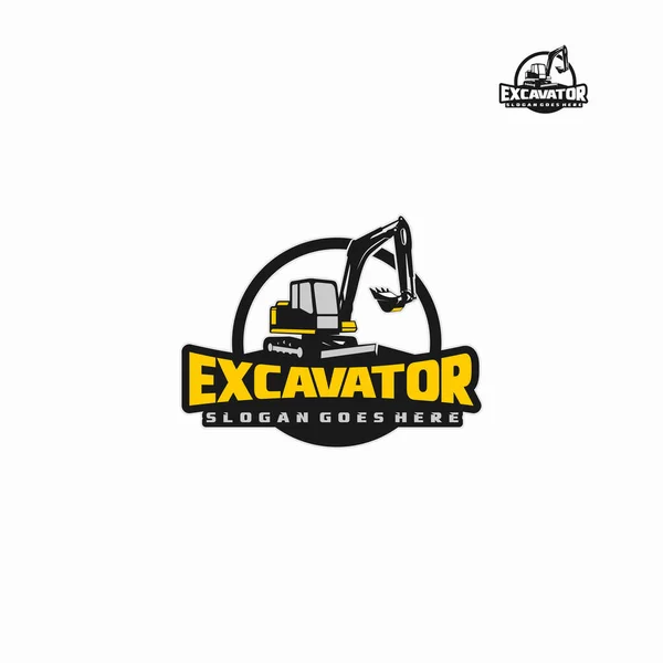 Escavatore Silhouette Vector Logo Template Costruzione Illustrazione Vettoriale — Vettoriale Stock