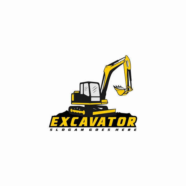 Escavatore Silhouette Vector Logo Template Costruzione Illustrazione Vettoriale — Vettoriale Stock