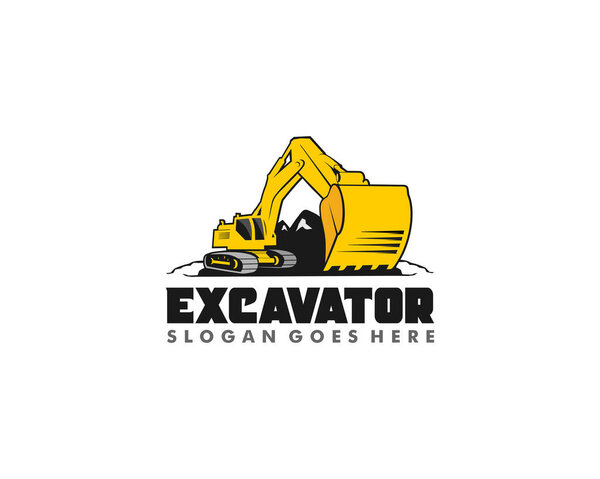Шаблон векторного логотипа экскаватора. конструирование, векторная иллюстрация

