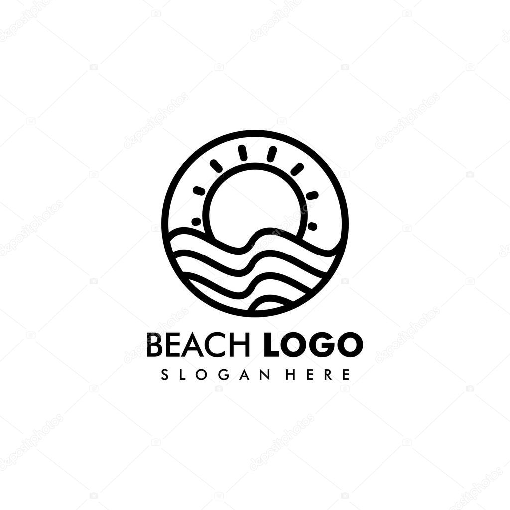 Beach, Sea, Sunset, logo design Vector illustration