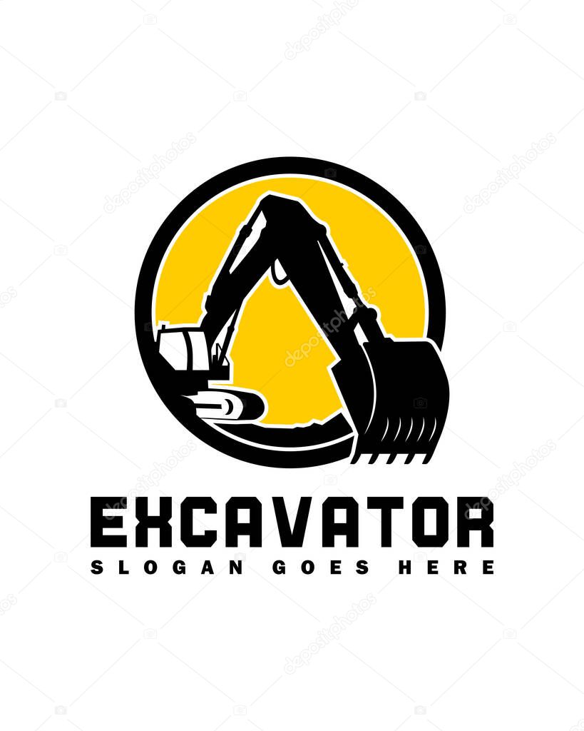 Excavator Silhouette Vector Logo Template. construction, vector illustration