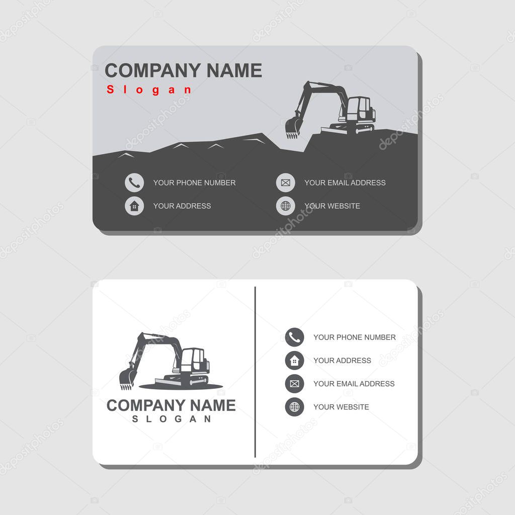 Excavator and business card vector template
