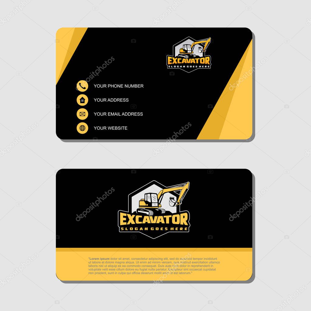 Excavator and business card vector template