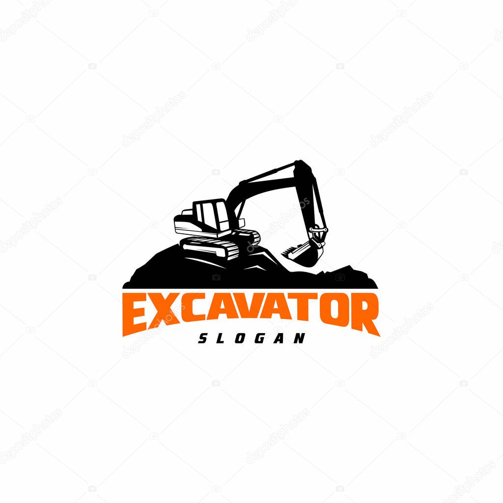 Excavator Silhouette Vector Logo Template. construction, vector illustration