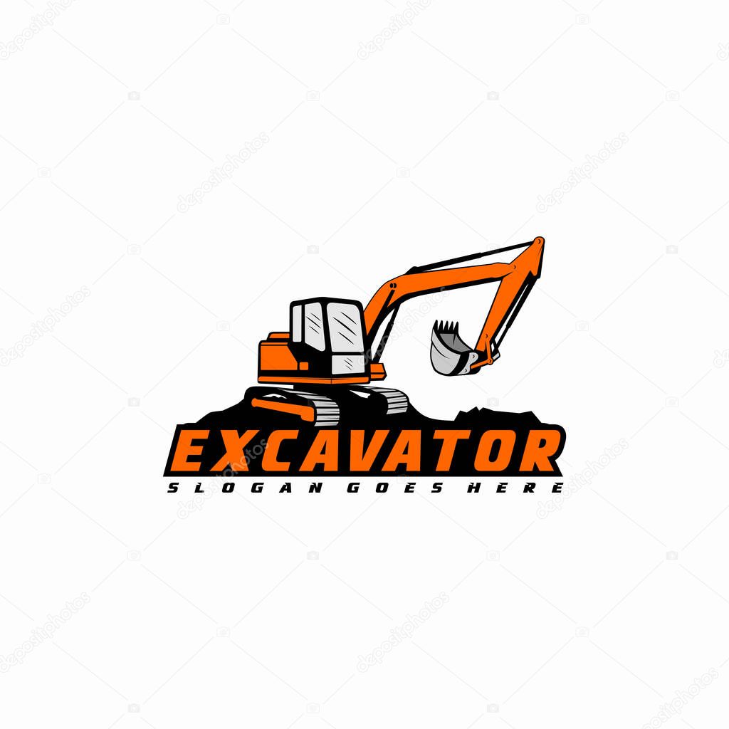 Excavator Silhouette Vector Logo Template. construction, vector illustration