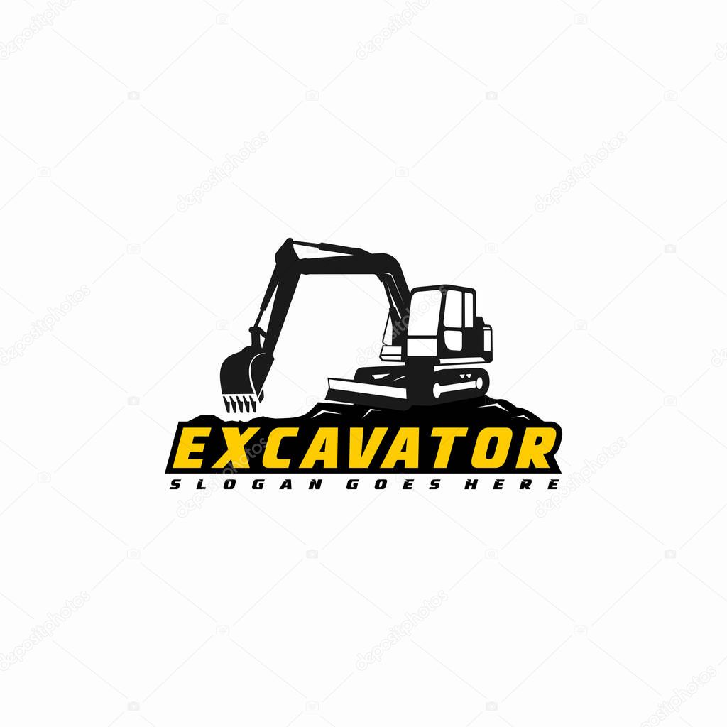 Excavator Silhouette Vector Logo Template. construction, vector illustration