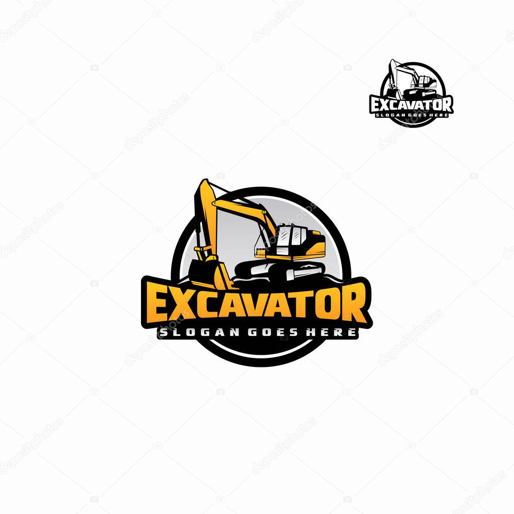 Excavator Silhouette Vector Logo Template. construction, vector illustration