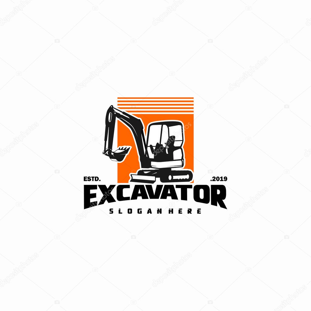 Excavator Silhouette Vector Logo Template. construction, vector illustration