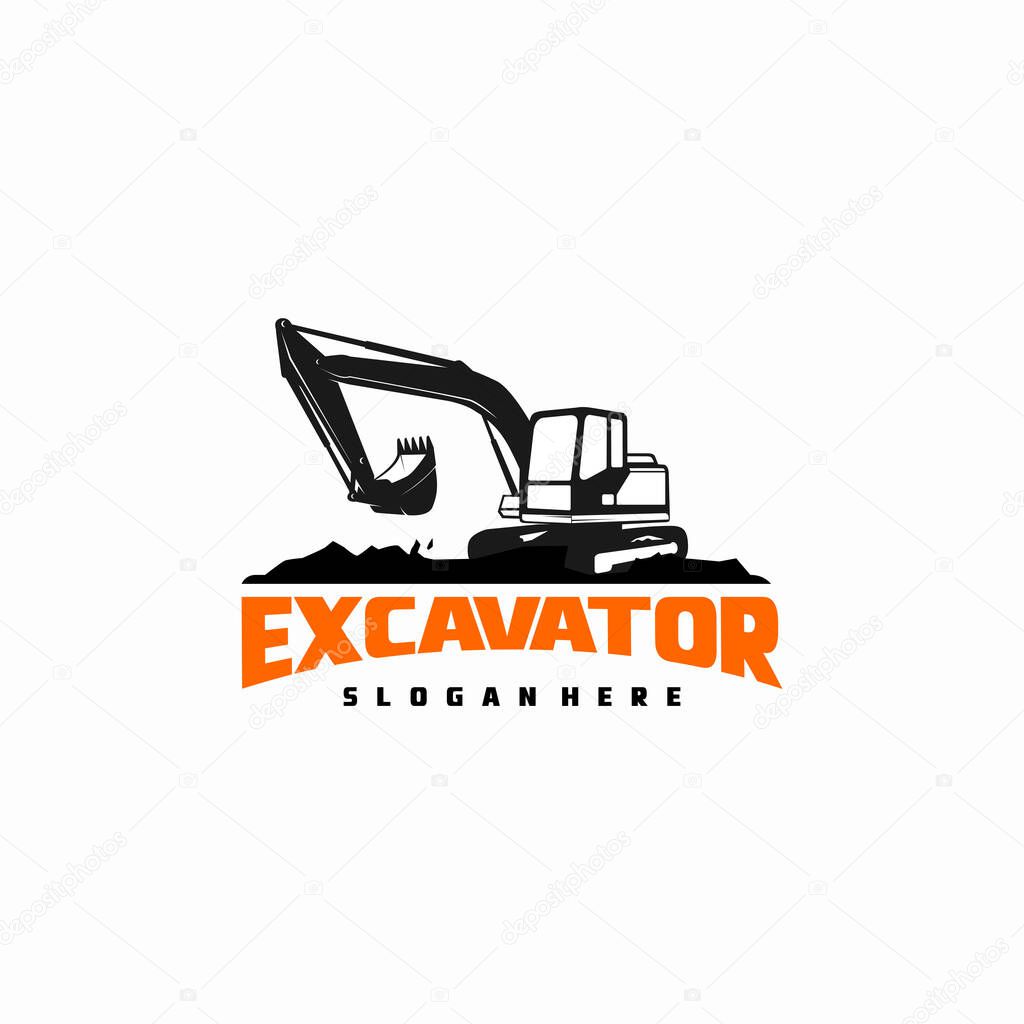 Excavator Silhouette Vector Logo Template. construction, vector illustration